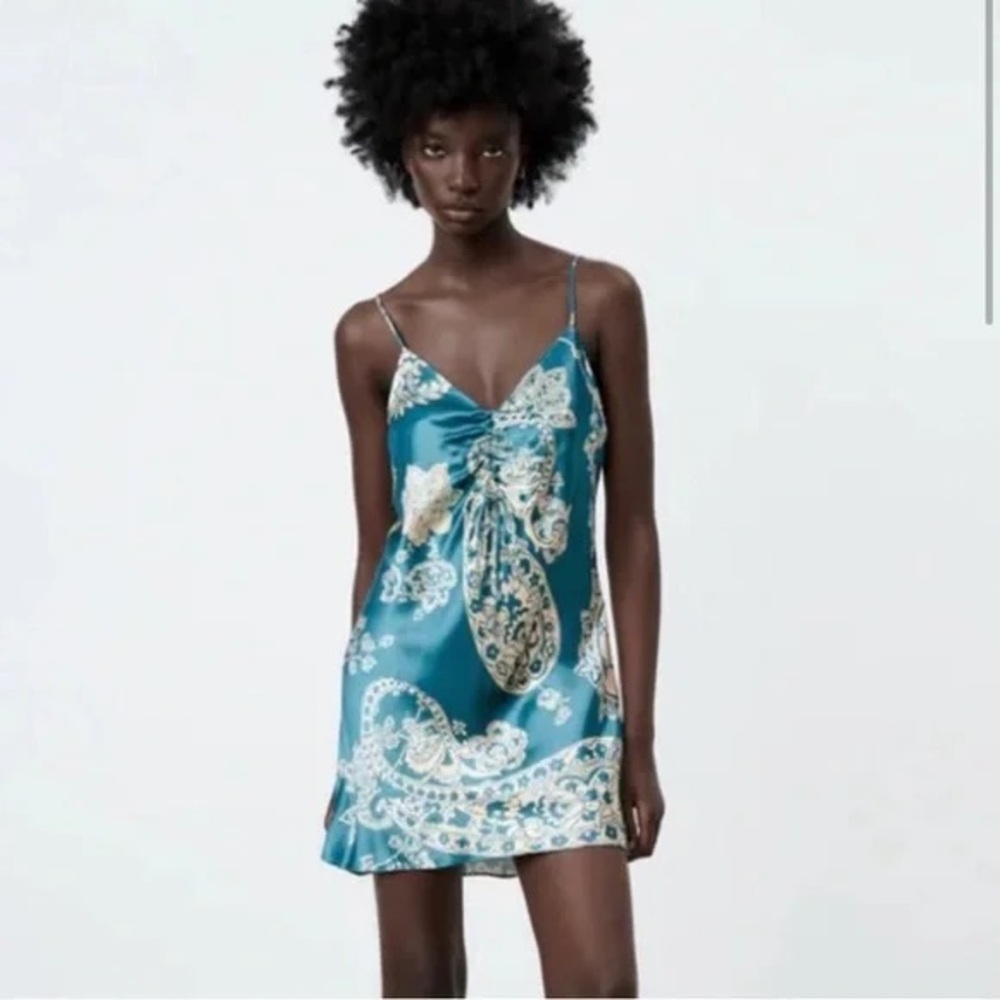 Teal Paisley Slip Dress